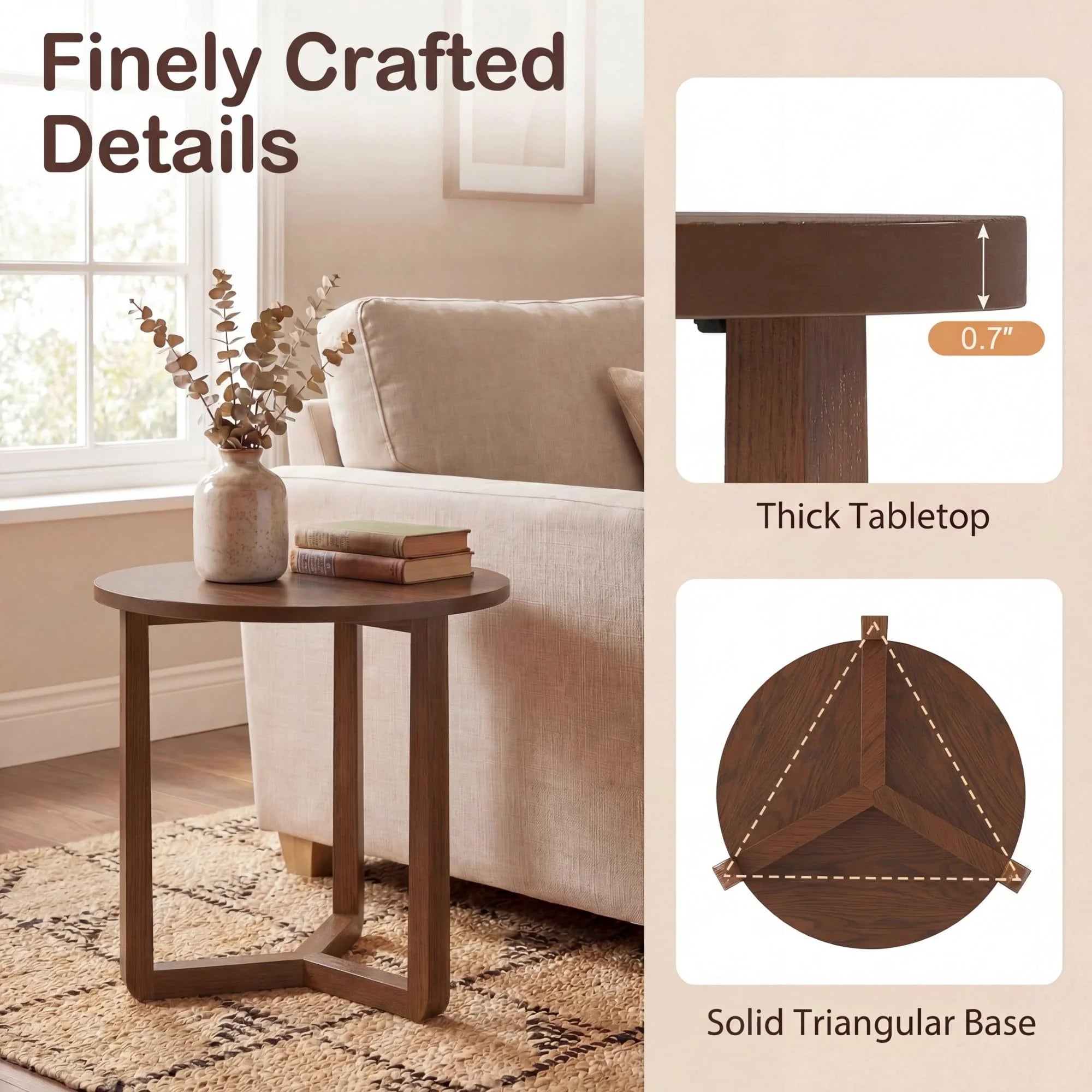 Tangkula Farmhouse Side Table | 22.5" Round End Table with Solid Rubber Wood Legs (1/2)
