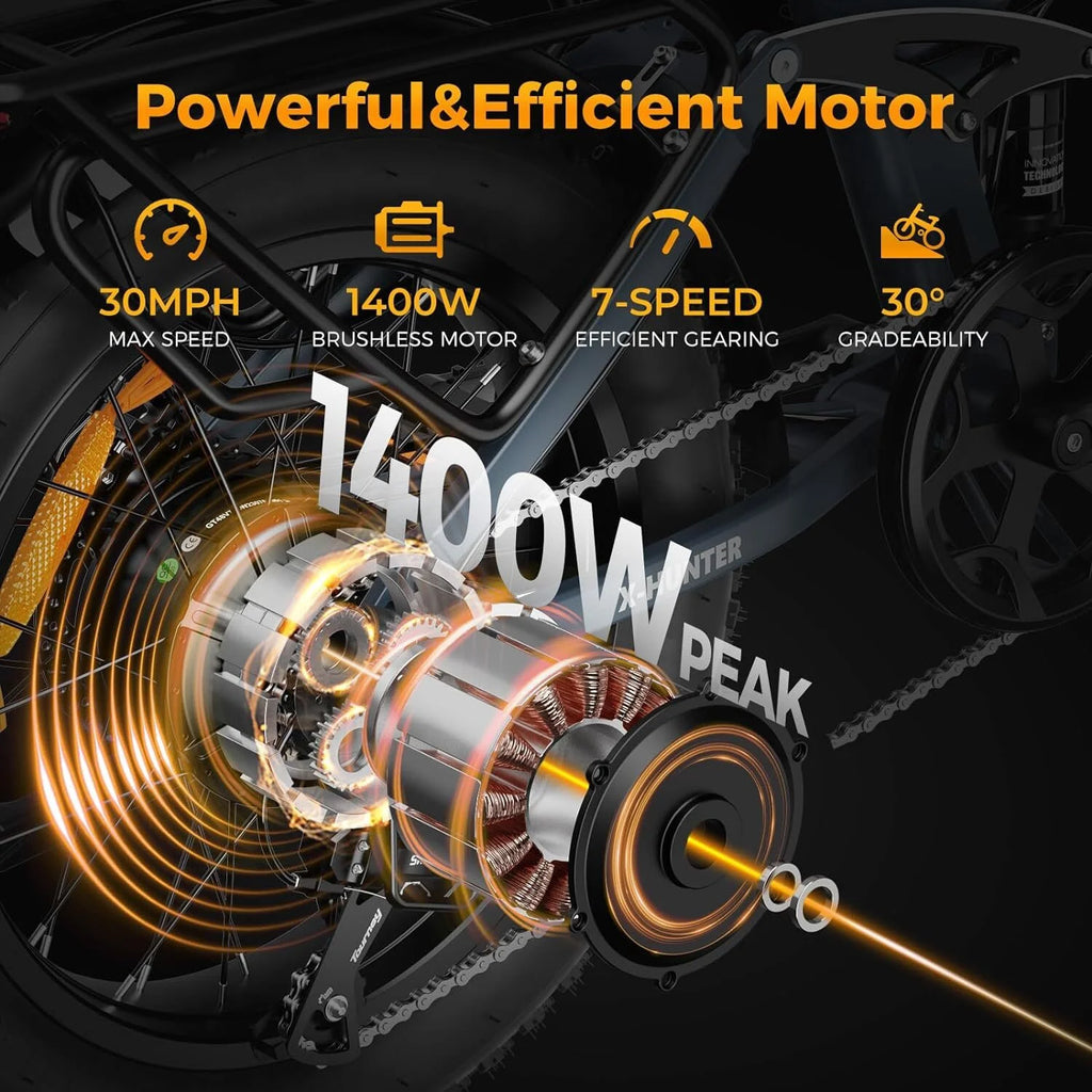 Jasion X - Hunter Electric Bike for Adults, 750W Motor Electric Bicycle with 48V 13AH Removable Battery, 20" X4.0 Fat Tire Folding Ebike, Full Suspension, 7 - Speed Bicycles