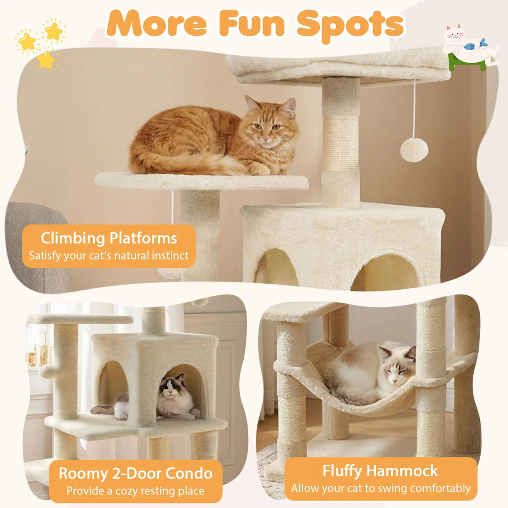 Tangkula 44 Inch Multi-Level Cat Tower with Sisal Scratching Posts