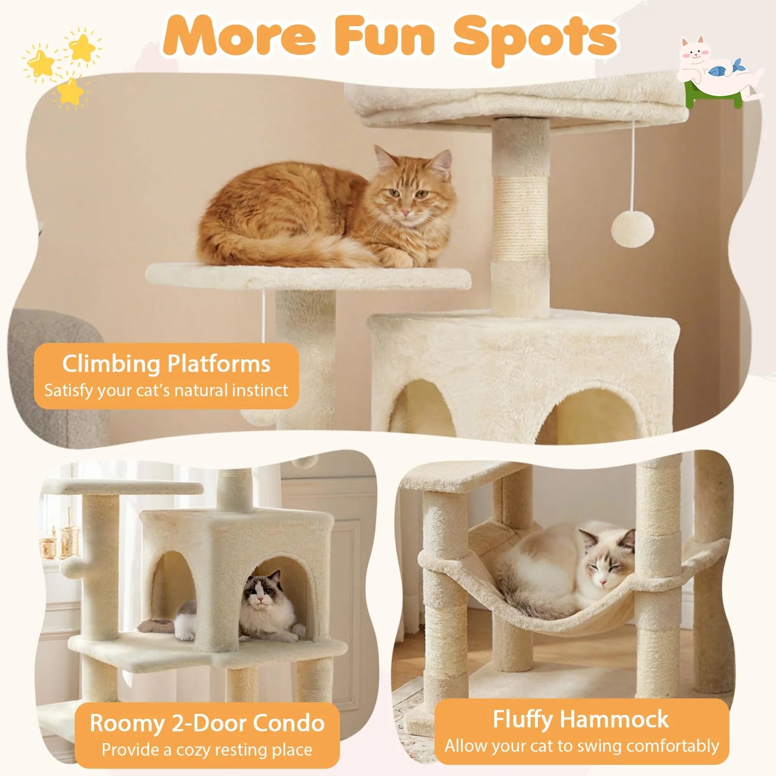 Tangkula 44 Inch Multi-Level Cat Tower with Sisal Scratching Posts