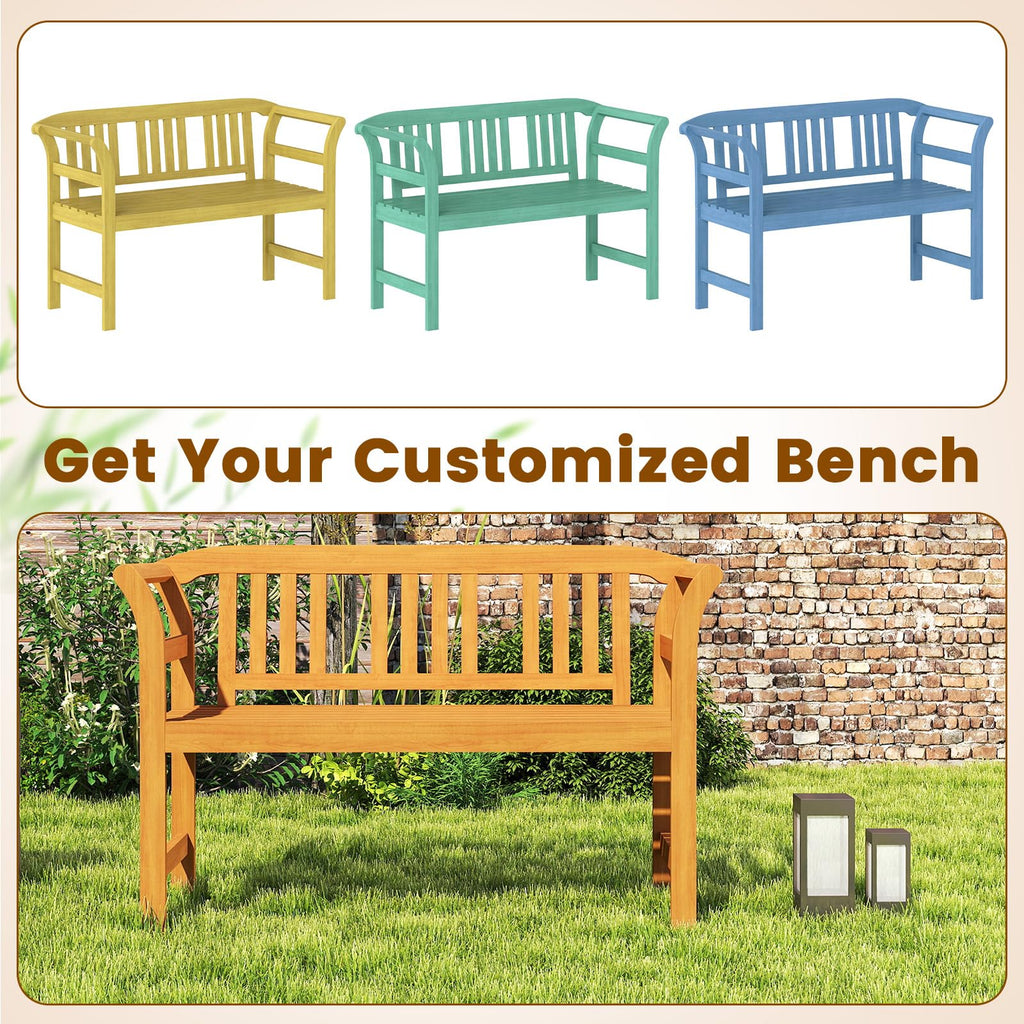 Tangkula Acacia Wood Outdoor Bench with Curved Armrests
