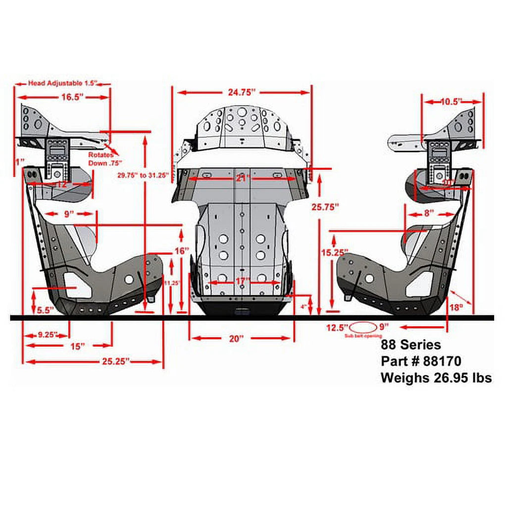 Kirkey 88 Series 18 Degree Racing Seat, 18.5 in