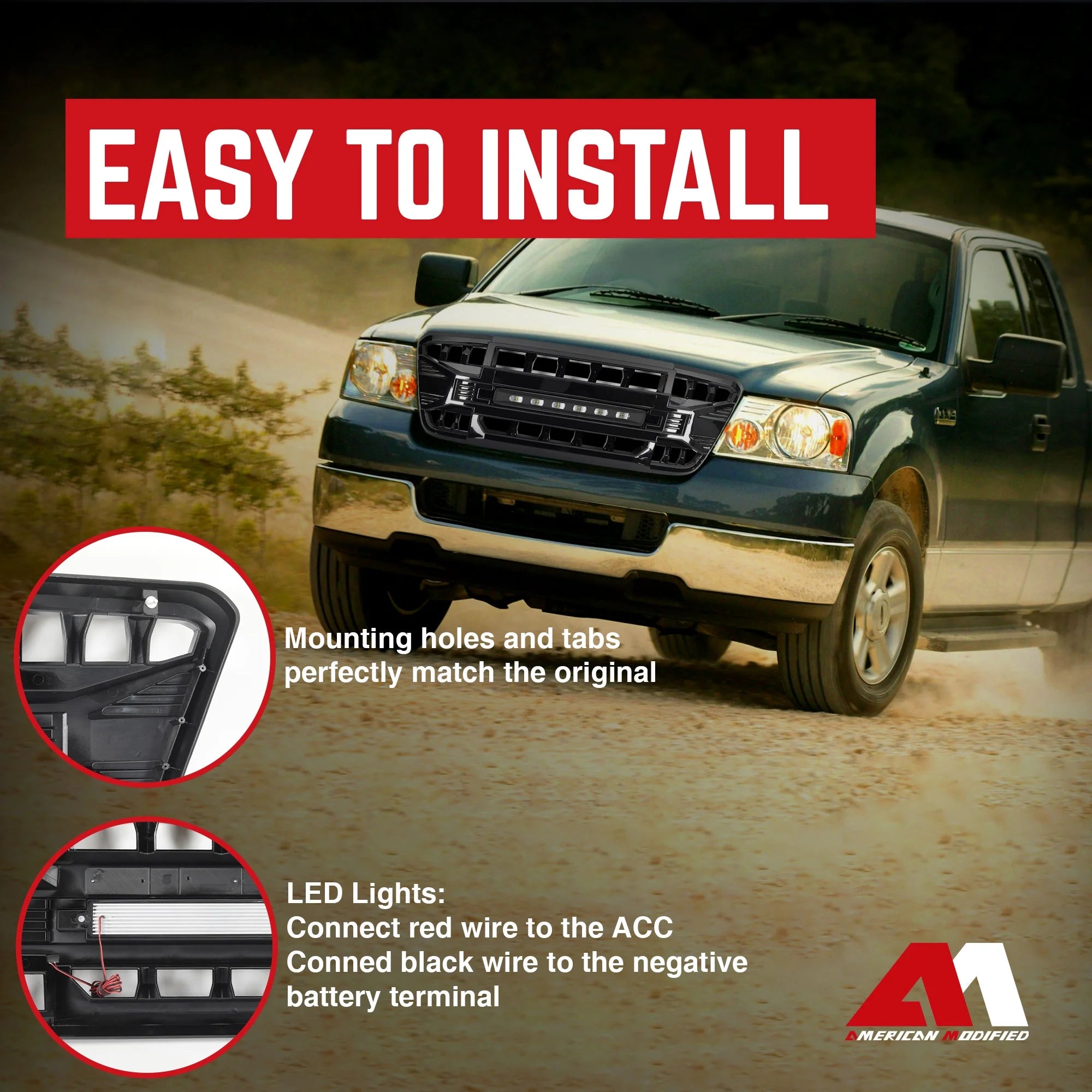 AMERICAN MODIFIED Armor Grille for 2004 - 08 Ford F150, Glossy Black