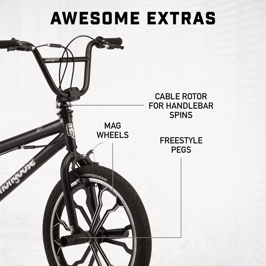 Mongoose Rebel Kids BMX Bike, 20 - In. Wheels, Children & Tweens Ages 7 - 13, Black Bicycle