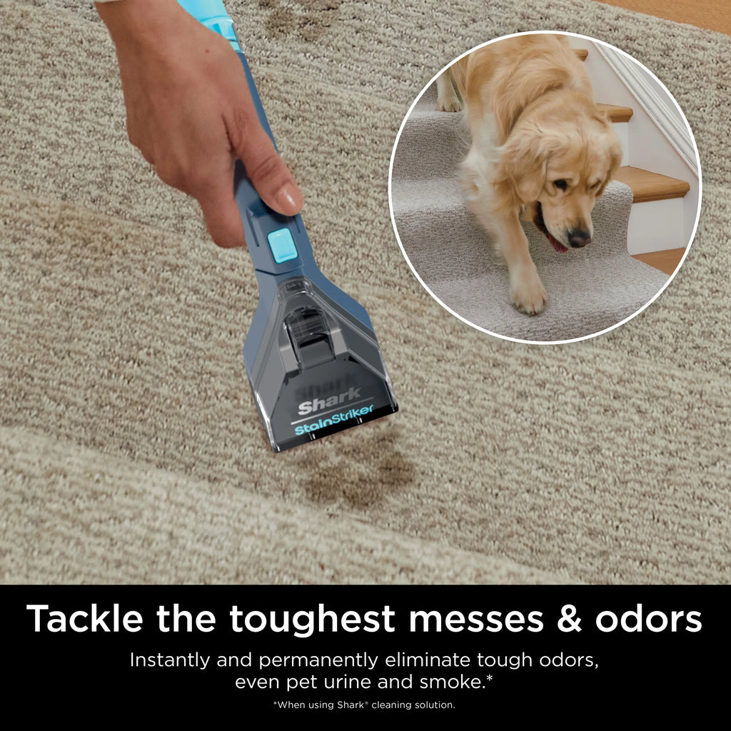 Shark Stainstriker Carpet and Upholstery Cleaner, Portable with 2 Tools, 6 oz Deep Clean Pro Formula and 12 oz OXY Multiplier Formula, PX200 Navy/White