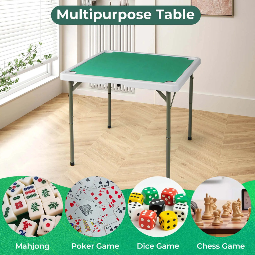 Costway 35" Folding Mahjong Table with Cup Holders & Smooth Felt Mat Carrying Handle Green