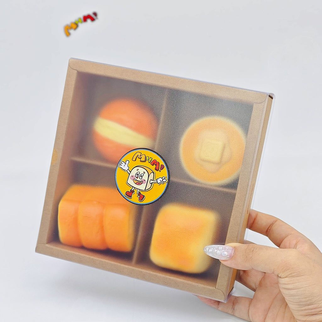 🍞 4-grid Mini Bread Squishy Set | Bakery Themed Slow Rising Stress Relief Toy