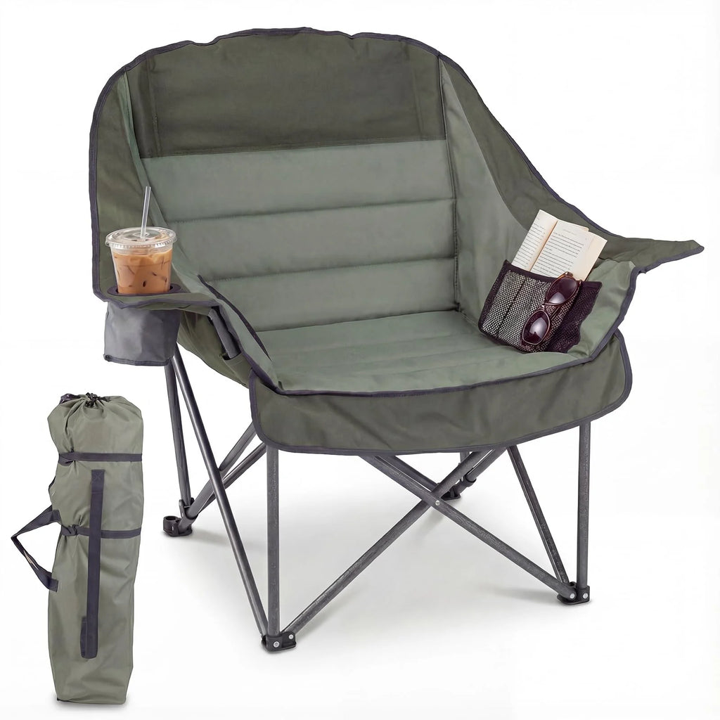 Tangkula Camping Chair | Portable Oversized Outdoor Folding Camp Chair with Padded Seat