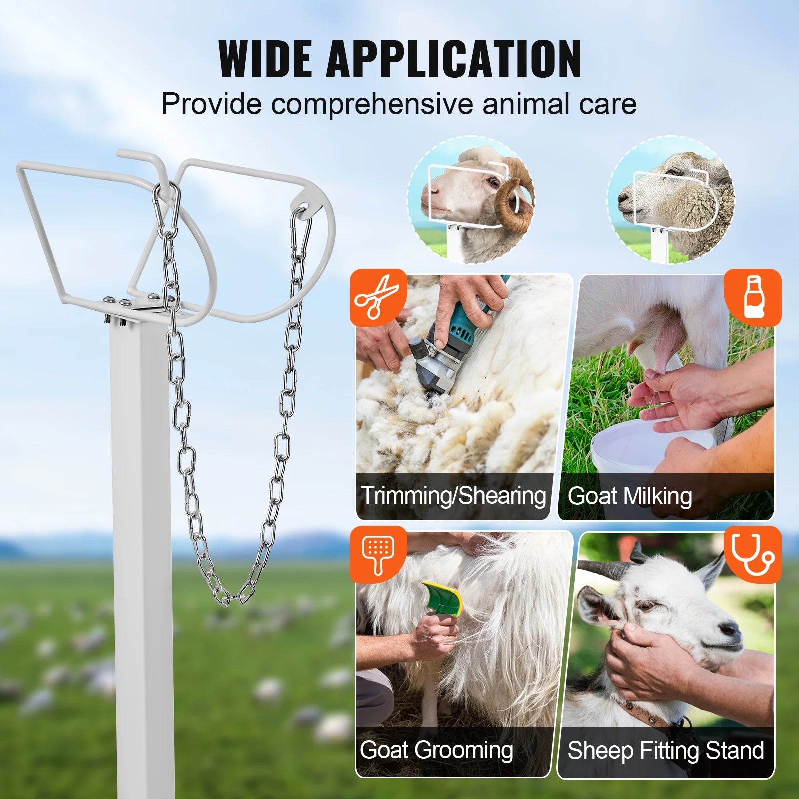 KFFKFF Livestock Stand for Goats and Sheep, 47x23 Inch, Durable Metal Frame for Milking and Shearing, Height Adjustable from 21" to 33"