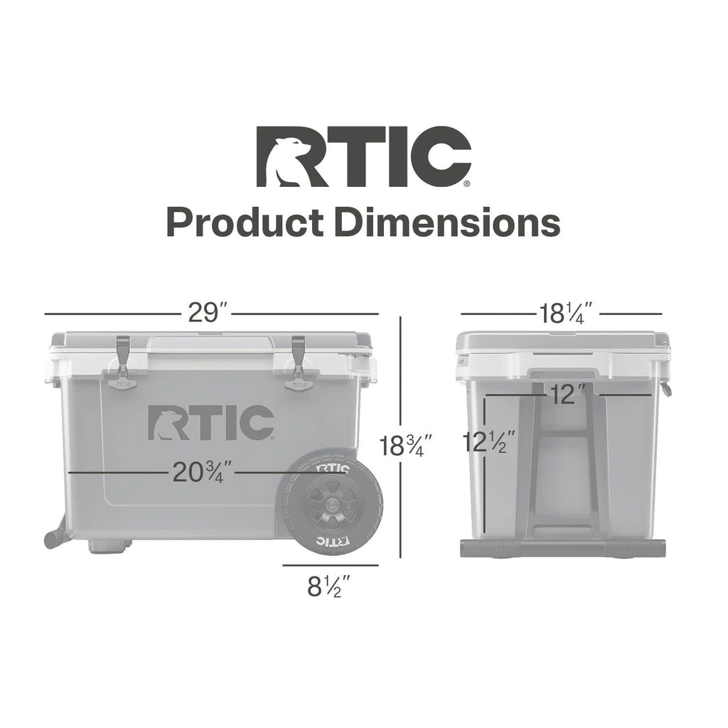 RTIC 52 QT Ultra - Light Wheeled Hard - Sided Ice Chest Cooler, Fits 78 Cans, White & Grey