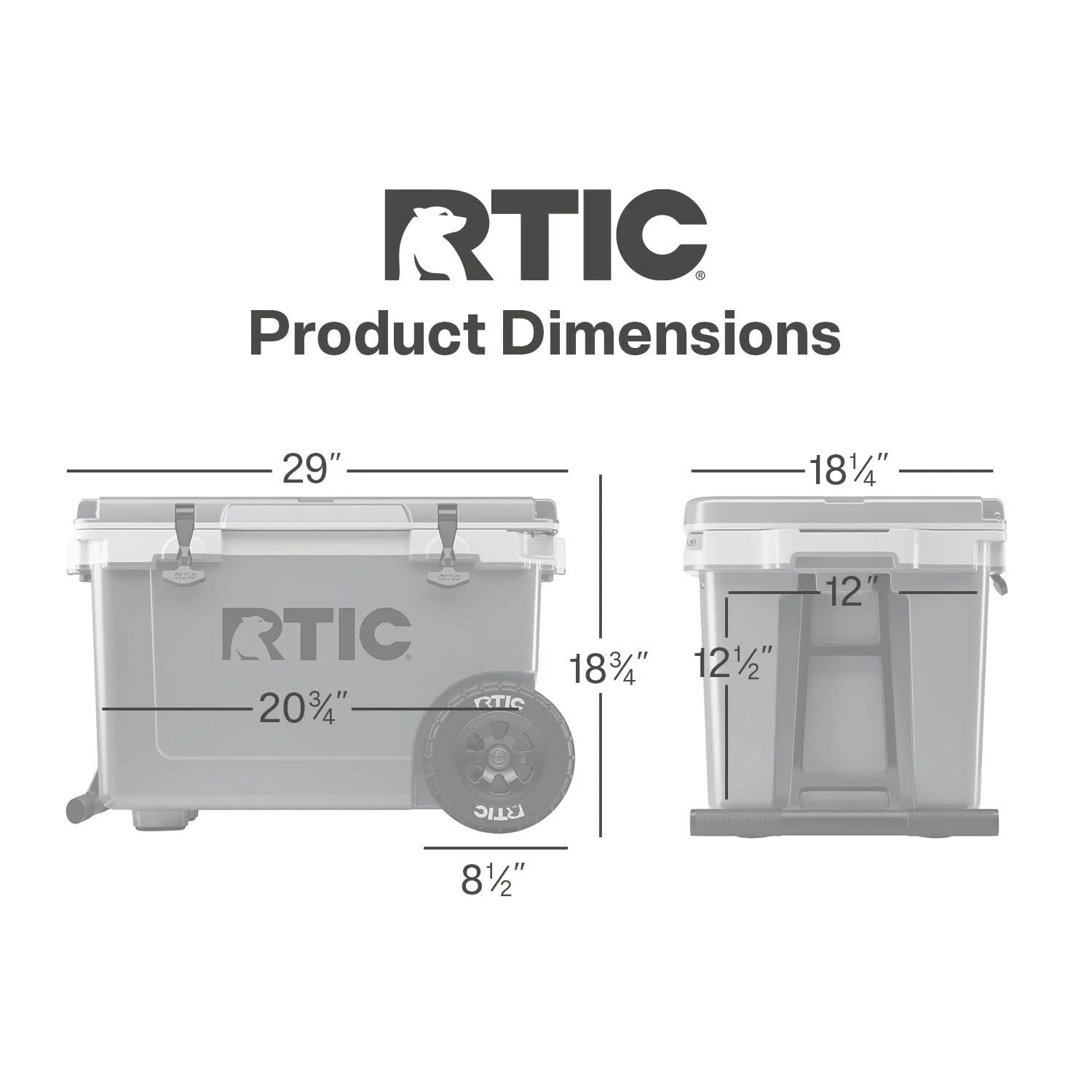 RTIC 52 QT Ultra - Light Wheeled Hard - Sided Ice Chest Cooler, Fits 78 Cans, White & Grey