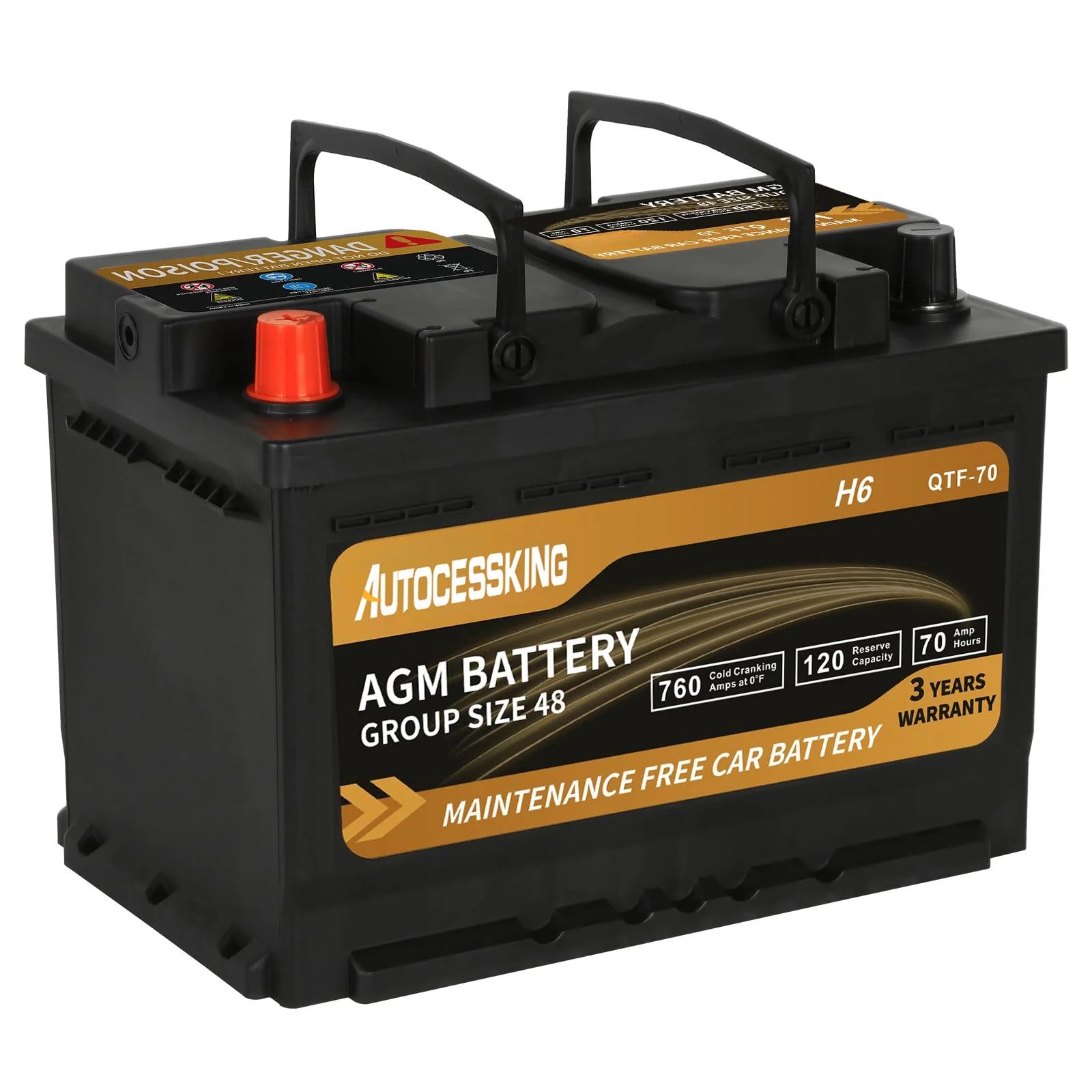 Autocessking Platinum AGM Battery, Group 47 Rechargeable Automotive Batteries for Car, 12V H5 680CCA 60ah 100RC