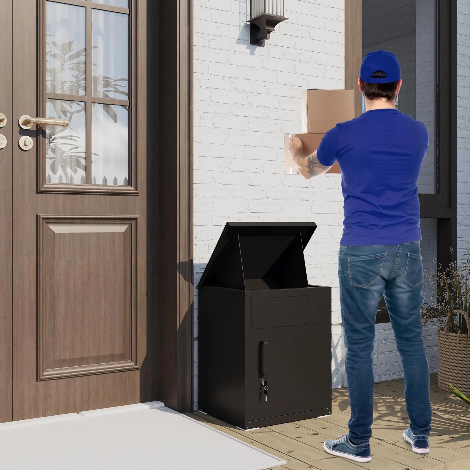 AECOJOY Small Lockable Package Drop Box for Outside, Black