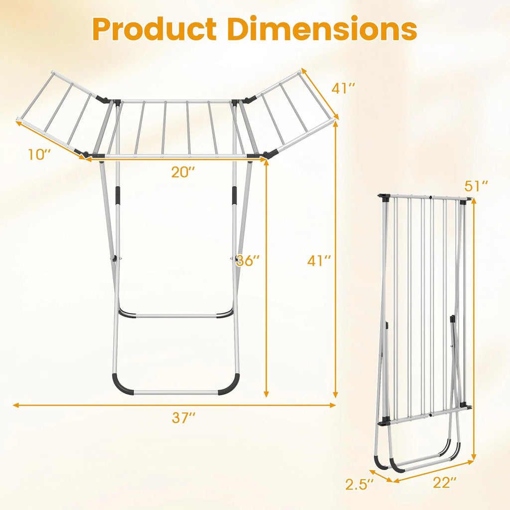 Tangkula Folding Aluminum Clothes Drying Rack with 2 Side Wings