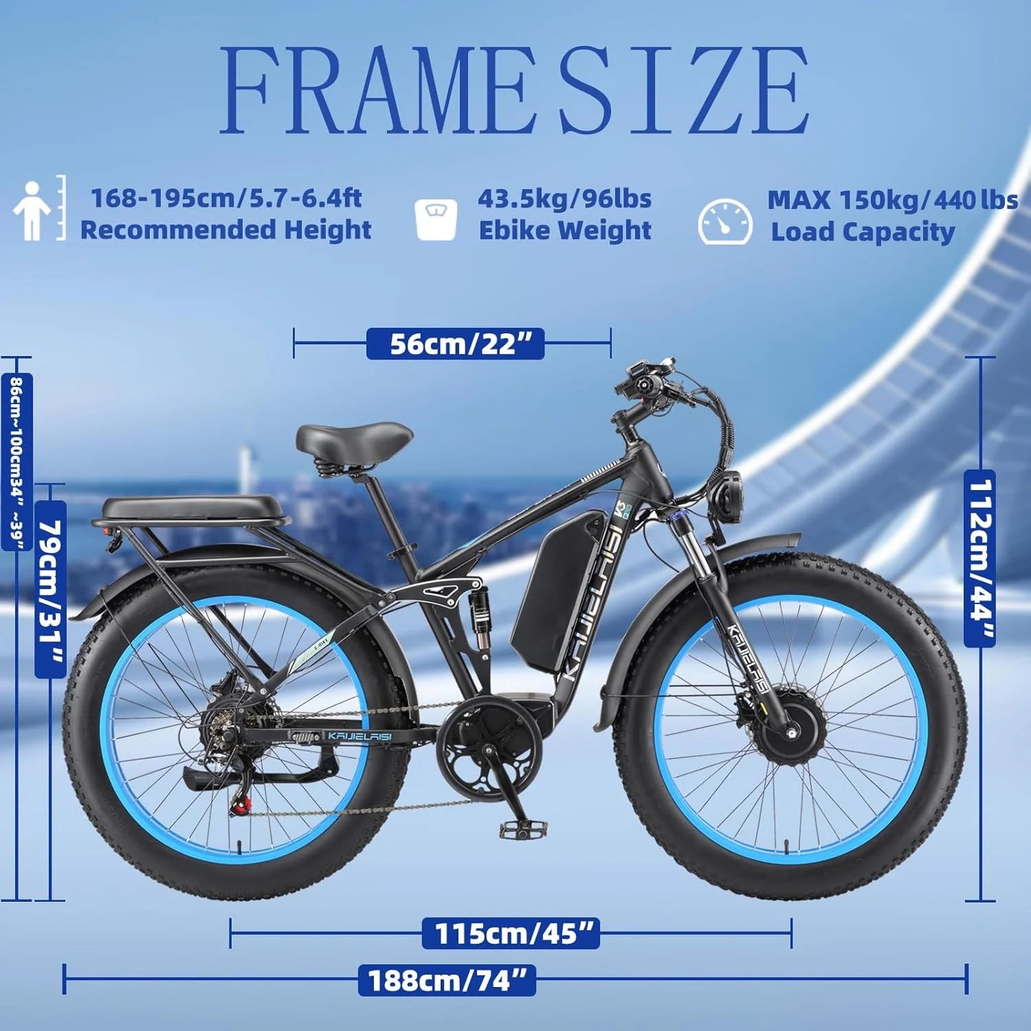 KAIJIELAISI Electric Bike for Adults, AWD Ebikes Dual Motor Peak 6000W, 26'' Fat Tire Bikes with 52V 26AH Battery Hydraulic Brake ​​electric Bicycle, 7 Speed Mountain Ebike UL 2849