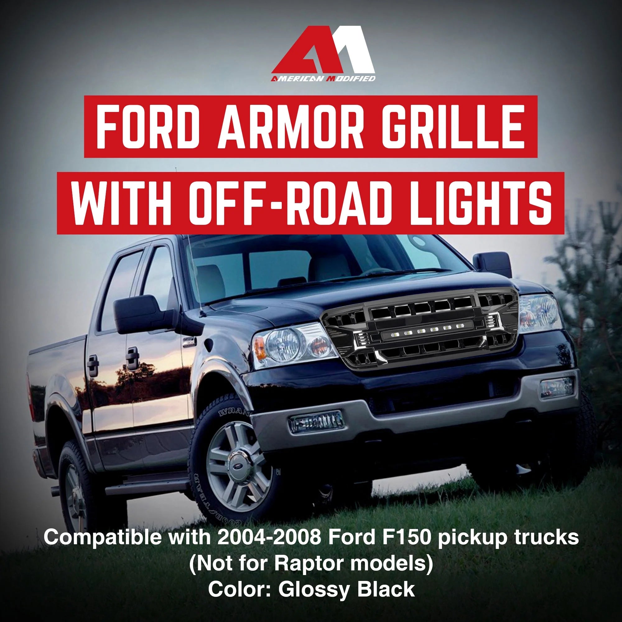 AMERICAN MODIFIED Armor Grille for 2004 - 08 Ford F150, Glossy Black