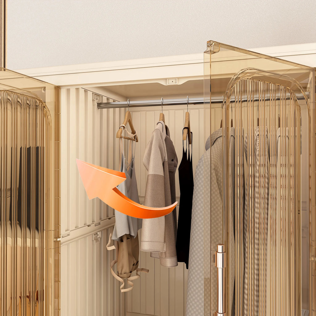 Montary Kids Portable Wardrobe W/ Magnetic Doors & Hanging Rod - 4 - Cube Plastic Storage Cabinet, Nursery/Bedroom