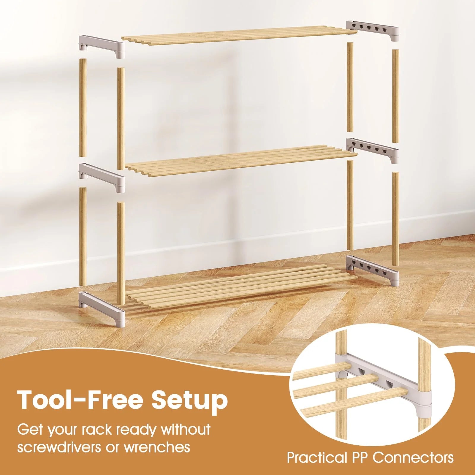 Tangkula 3-Tier Solid Wood Shoe Rack
