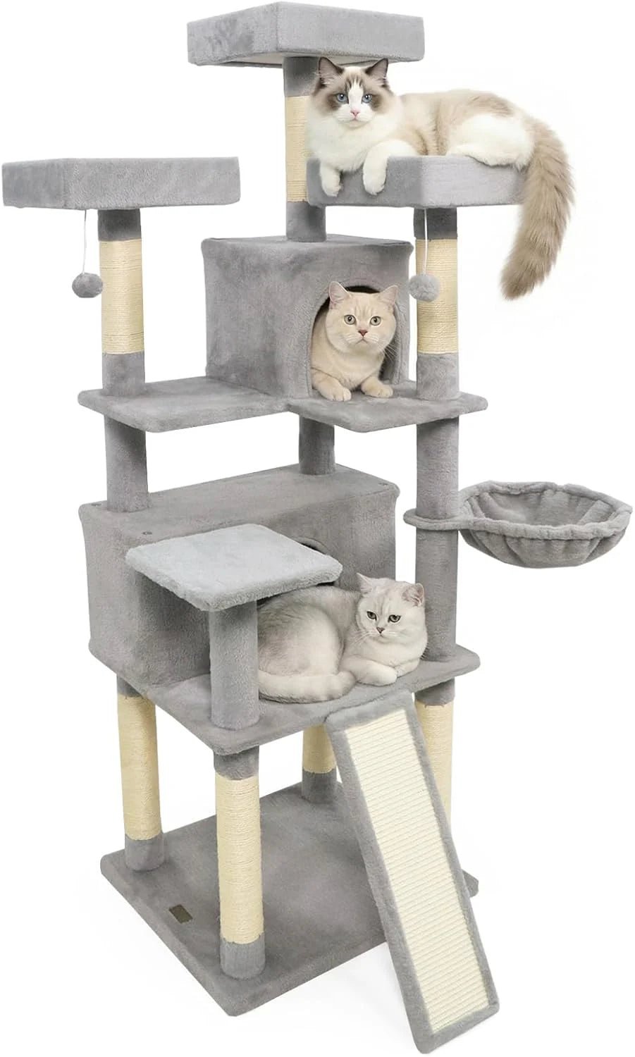 Tangkula 65 Inch Multi-Level Cat Tower with Sisal Scratching Posts & Board