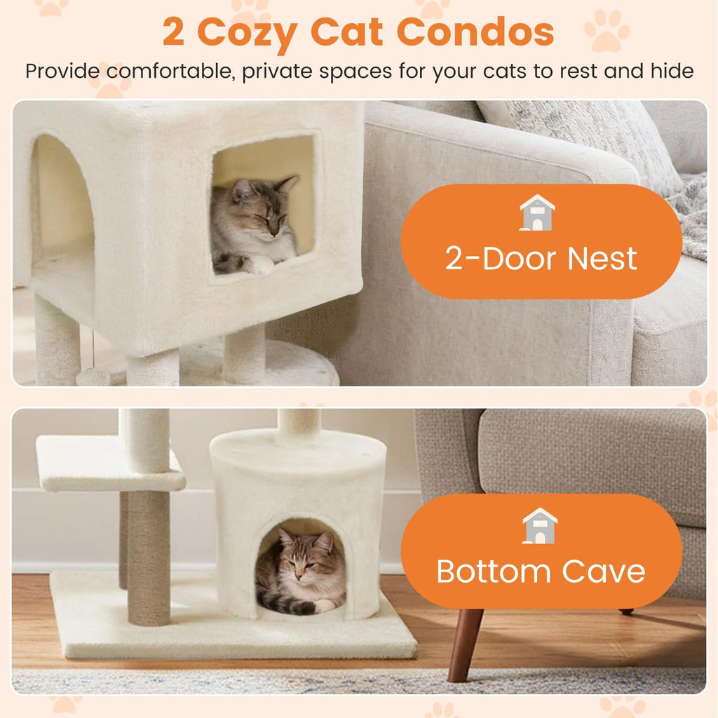 Tangkula 64 Inch Tall Cat Tree Multi-Level Cat Tower with 2 Large Condos