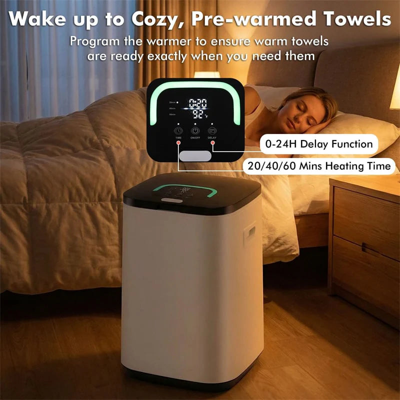 23L Large Towel Warmer Bucket, Hot Towel Heater with LED Light, Rapid Heating, 24H Delay Timer, 20/40/60min Heating Time, 4 Hooks for Oversized Towels
