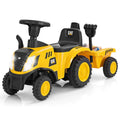 Kids Ride on Tractor 2-in-1 Licensed Caterpillar Foot-to-Floor Toy Construction Vehicle w/ Detachable Trailer, Shovel, Rake & Lights, Toddler Push Car