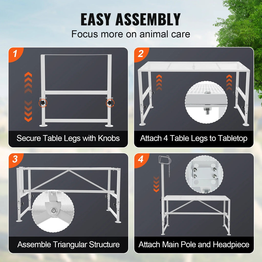 KFFKFF Livestock Stand for Goats and Sheep, 47x23 Inch, Durable Metal Frame for Milking and Shearing, Height Adjustable from 21" to 33"