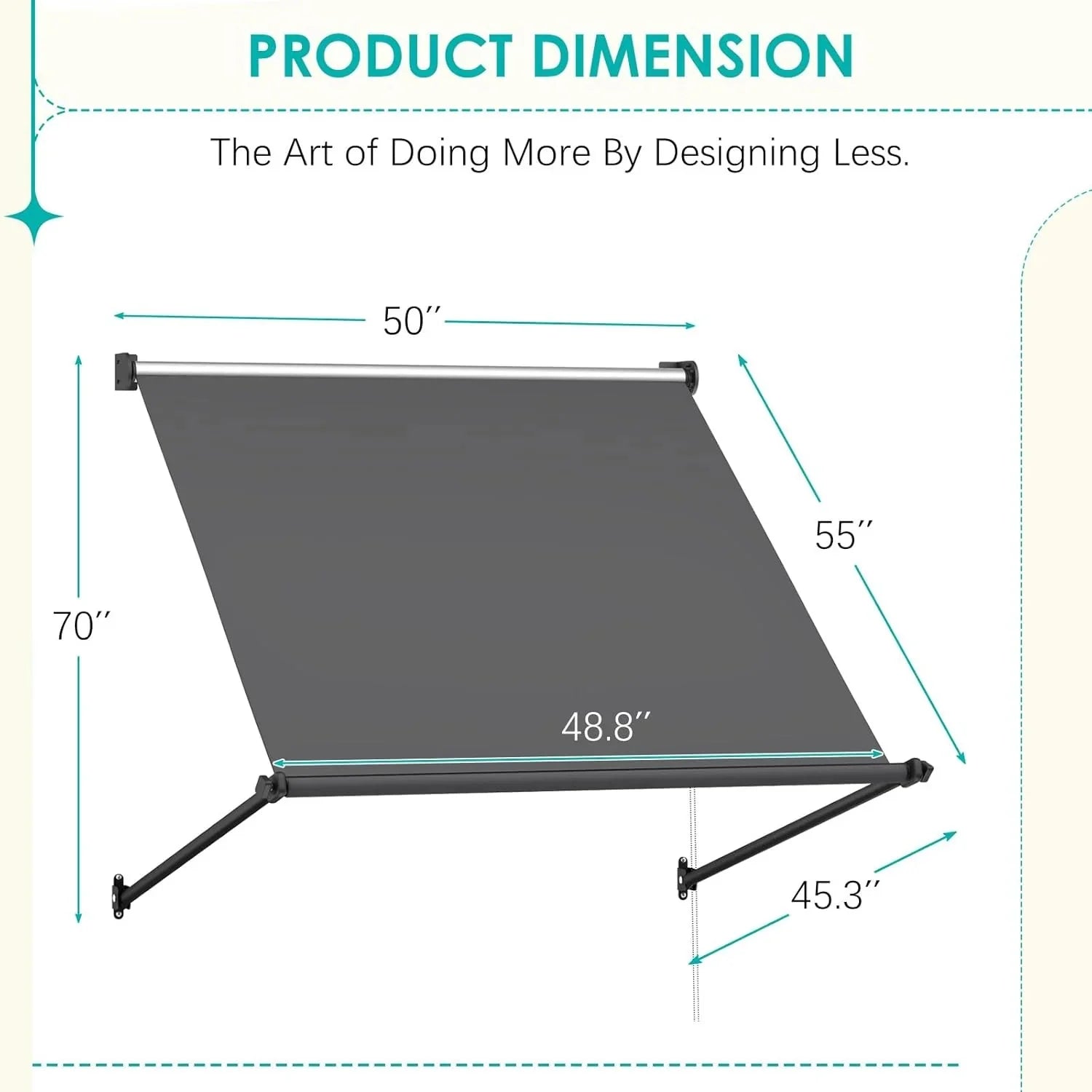 AECOJOY Retractable Awning, 50"x55" Manual Outdoor Awnings for Door Entrance, Sun Shade Canopy