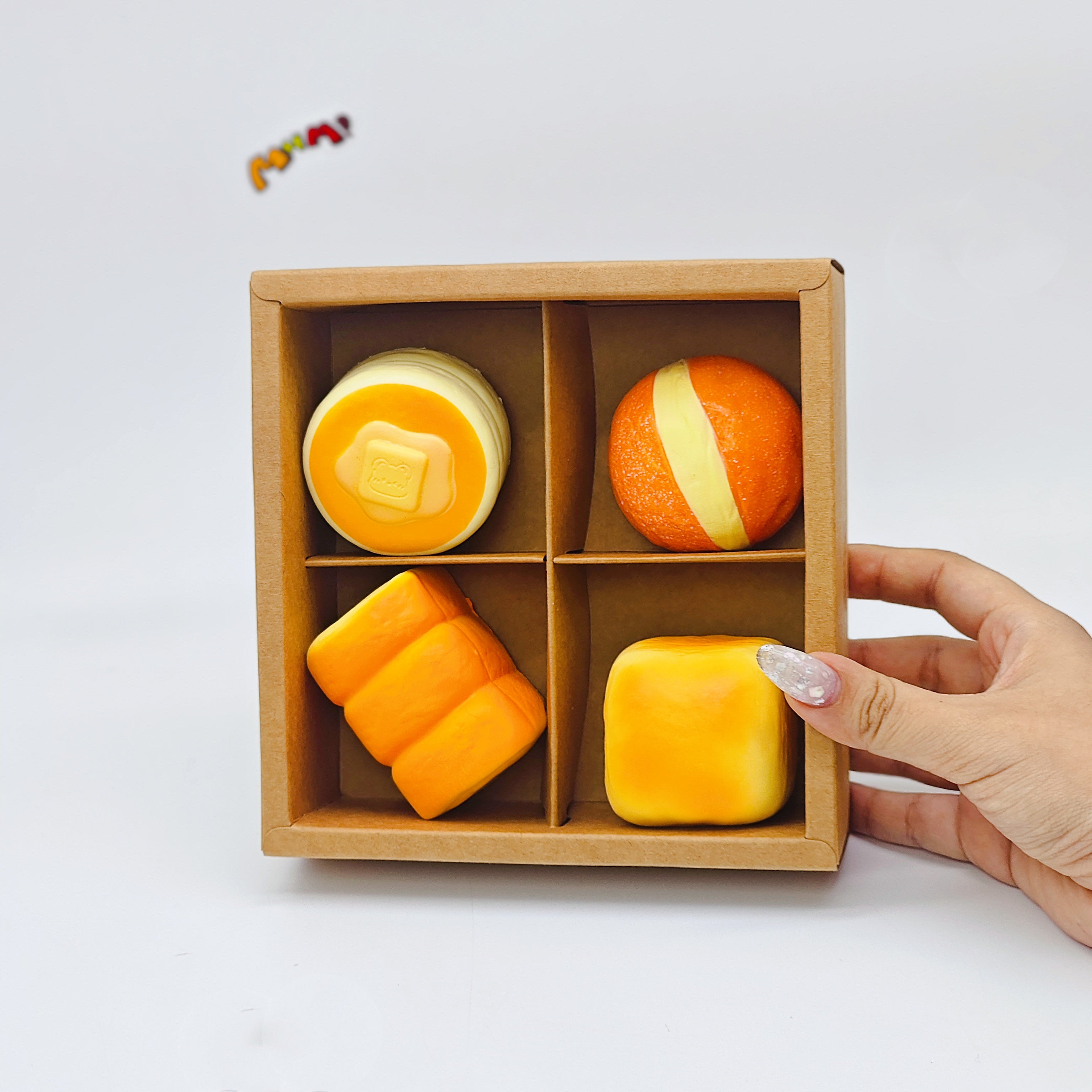 🍞 4-grid Mini Bread Squishy Set | Bakery Themed Slow Rising Stress Relief Toy