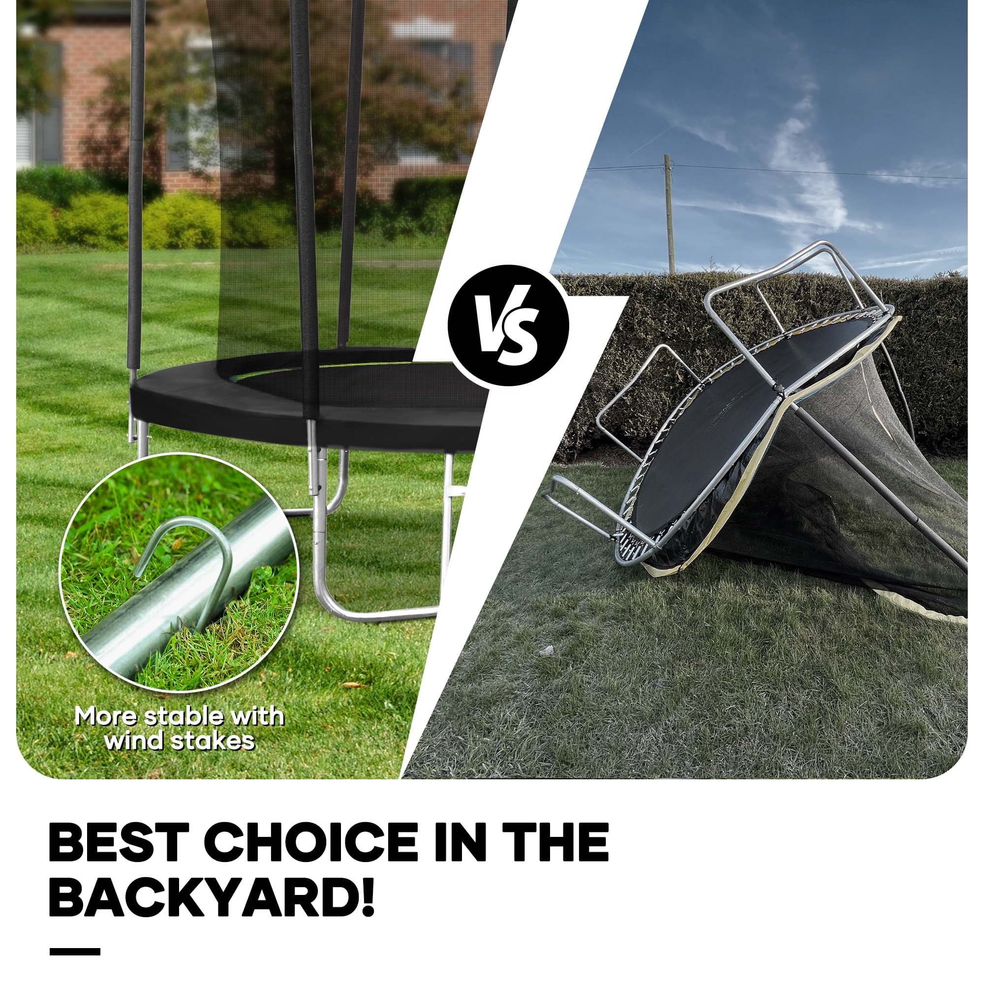 MARNUR 8FT Trampoline for Kids Trampoline with Enclosure Net, Ladder, Wind Stakes, Outdoor 330 lb Weight Capacity
