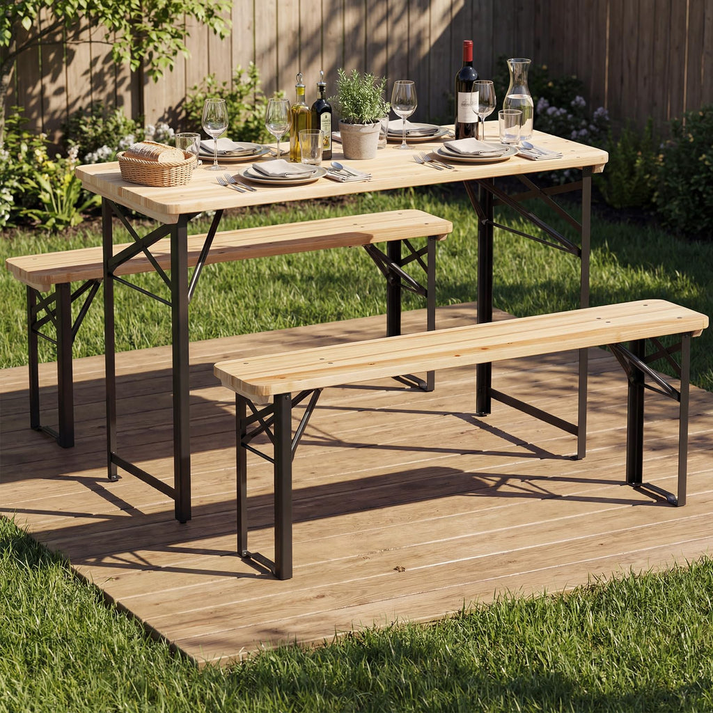Tangkula 3 Piece Folding Picnic Table with 2 Benches
