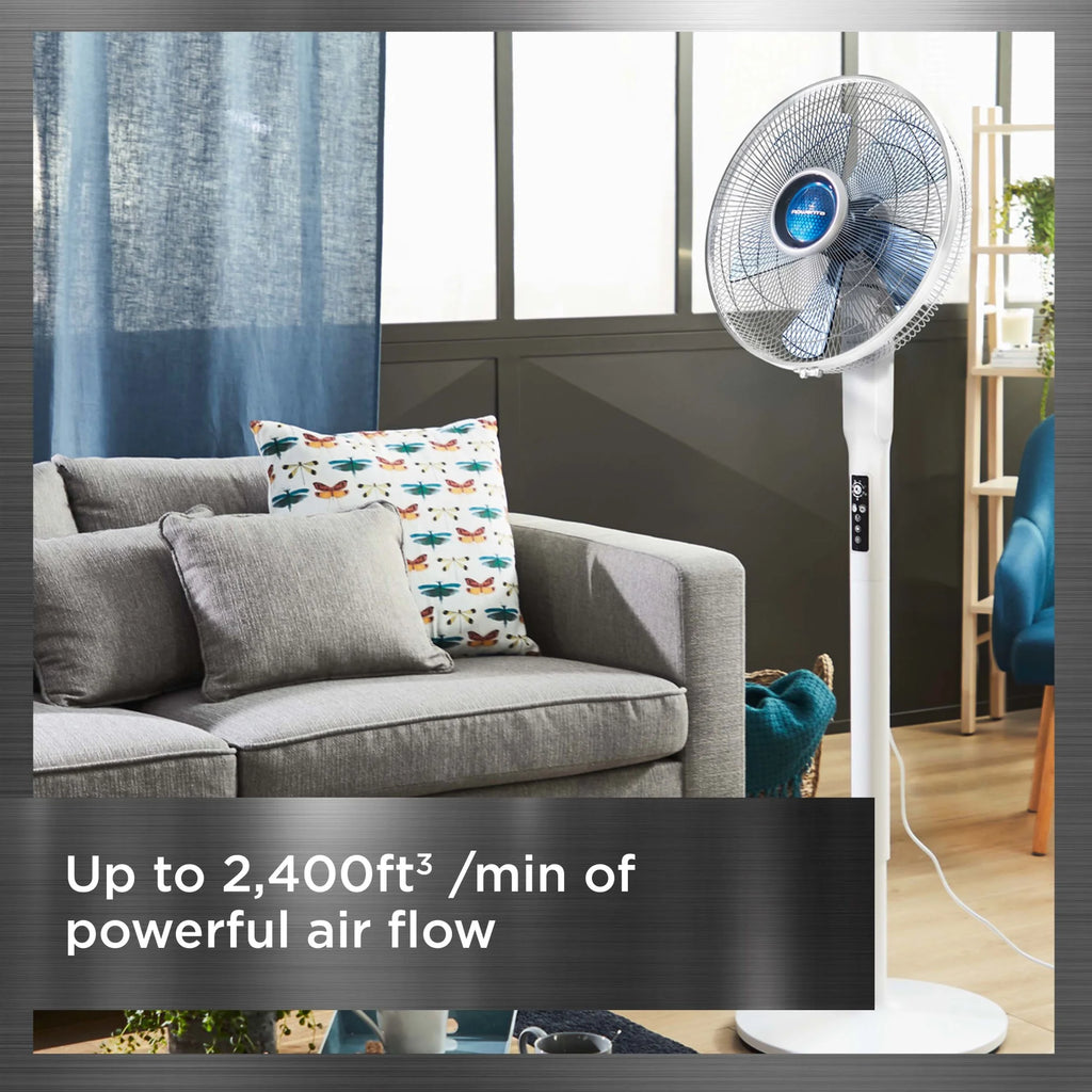 Rowenta Turbo Silence Standing Floor Fan with Remote, 53 in, Portable, 5 Speeds, VU5670
