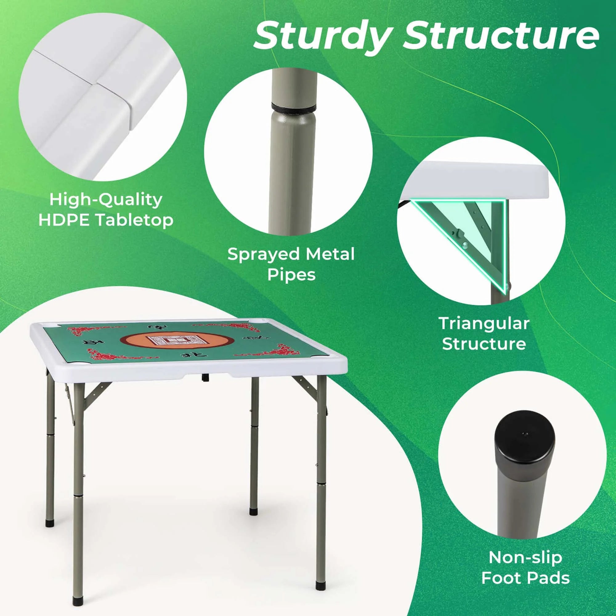 Costway 35" Folding Mahjong Table with Cup Holders & Smooth Felt Mat Carrying Handle Green