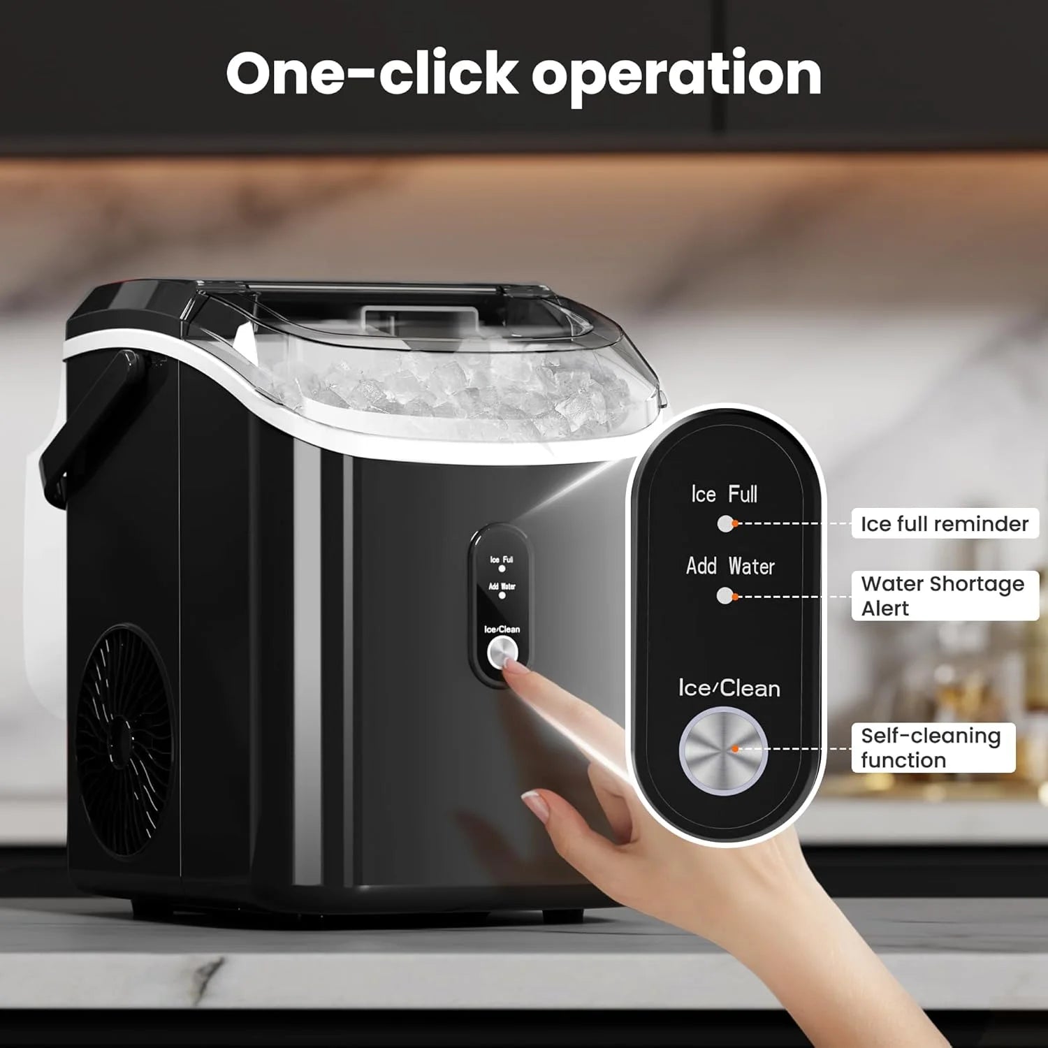 Auseo Nugget Ice Maker Countertop, Ready in 6 Mins, 35 lb Each Day with Self - Cleaning, Portable Sonic Ice Machine for Home/Office/Bar, Black