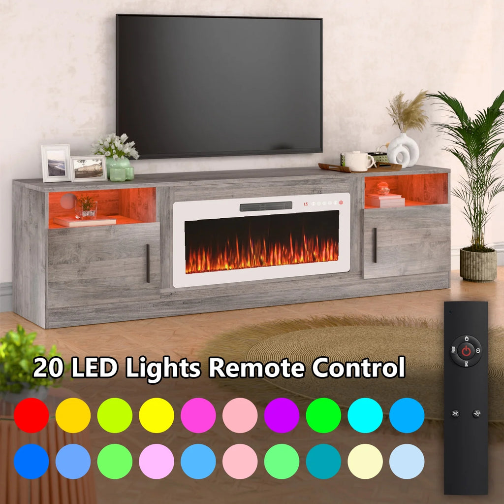 Waleaf Fireplace TV Stand with 36" Electric Fireplace up to 80" Tvs, Modern Wood Media TV Console with Highlight Cabinet, White