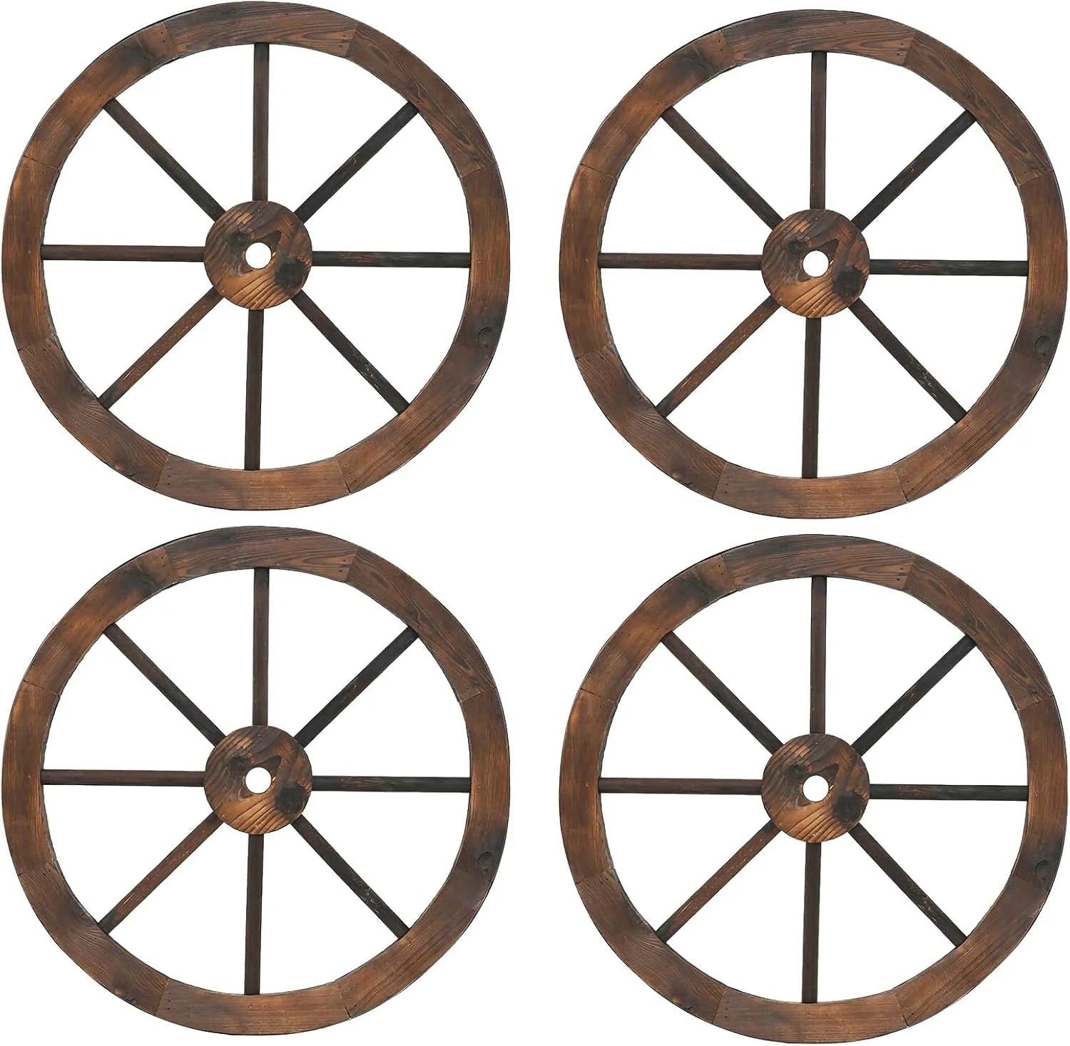 Tangkula 24 Inch Set of 2/4 Decorative Wooden Wagon Wheel Carbonized Solid Fir Wood