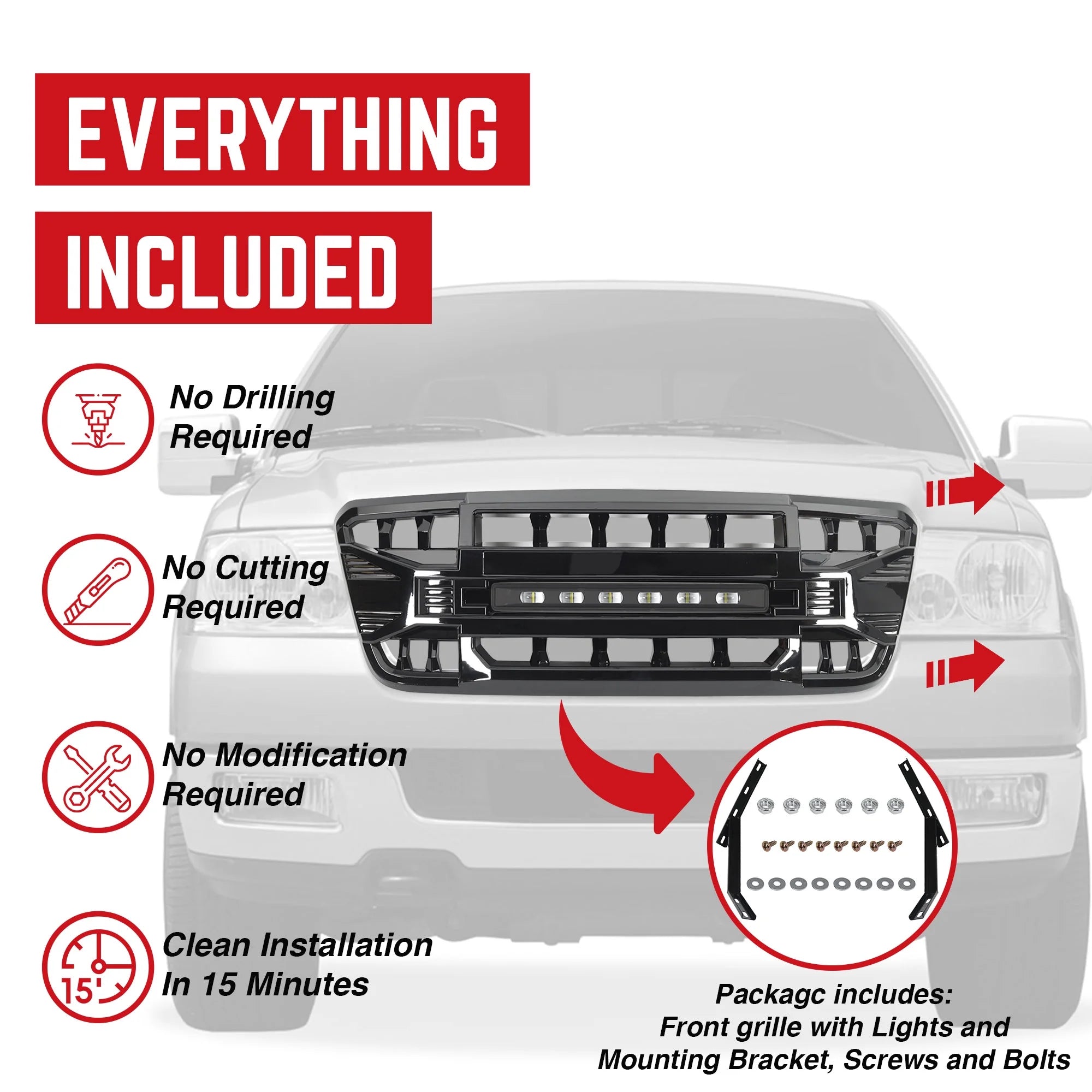 AMERICAN MODIFIED Armor Grille for 2004 - 08 Ford F150, Glossy Black