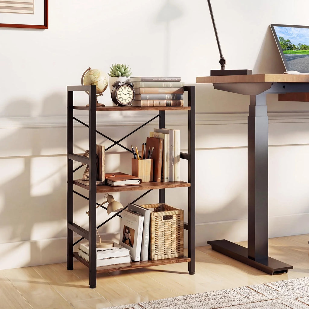 Tangkula 16.5" Width Wooden Open 3-Tier Industrial Bookshelf (1/2)
