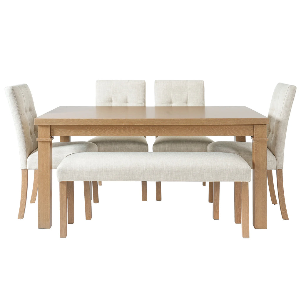 Euroco 6 - Piece Wood Dining Table Set for 6, Modern Rectangular Kitchen Table with 4 Upholstered Chairs & Bench for Kitchen Dining Room, Walnut