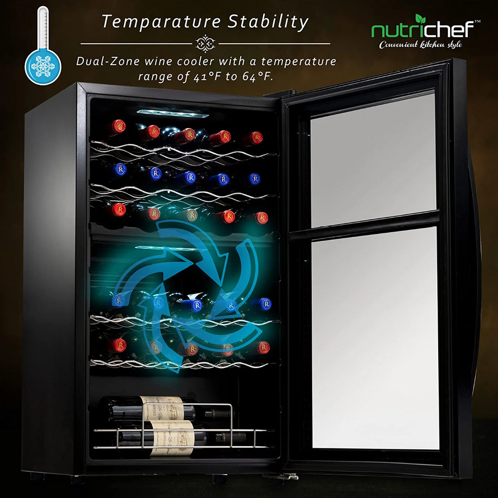 Nutrichef 33 Bottle Dual - Zone Refrigerator PKCWCDS335