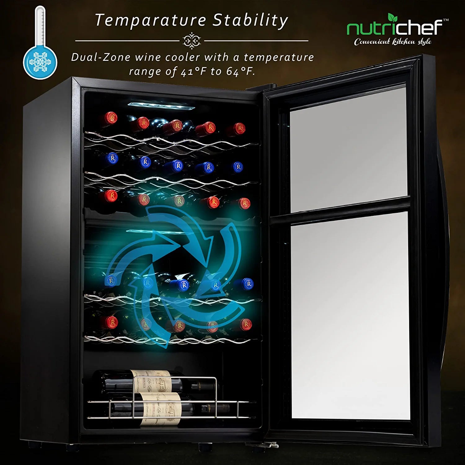 Nutrichef 33 Bottle Dual - Zone Refrigerator PKCWCDS335
