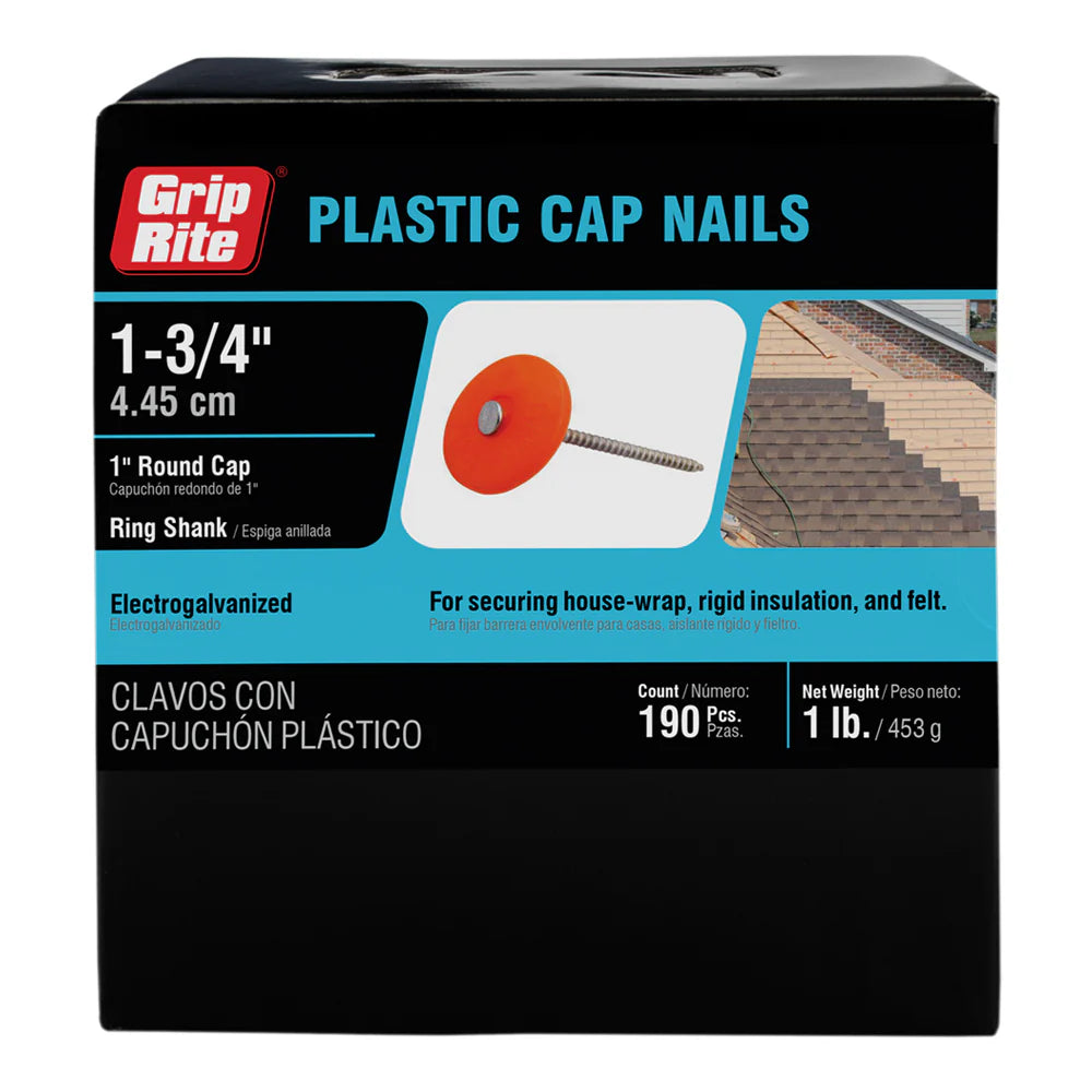 Grip-Rite 1-in Electro-Galvanized Round Plastic Cap Nails, 2,000-Count Box