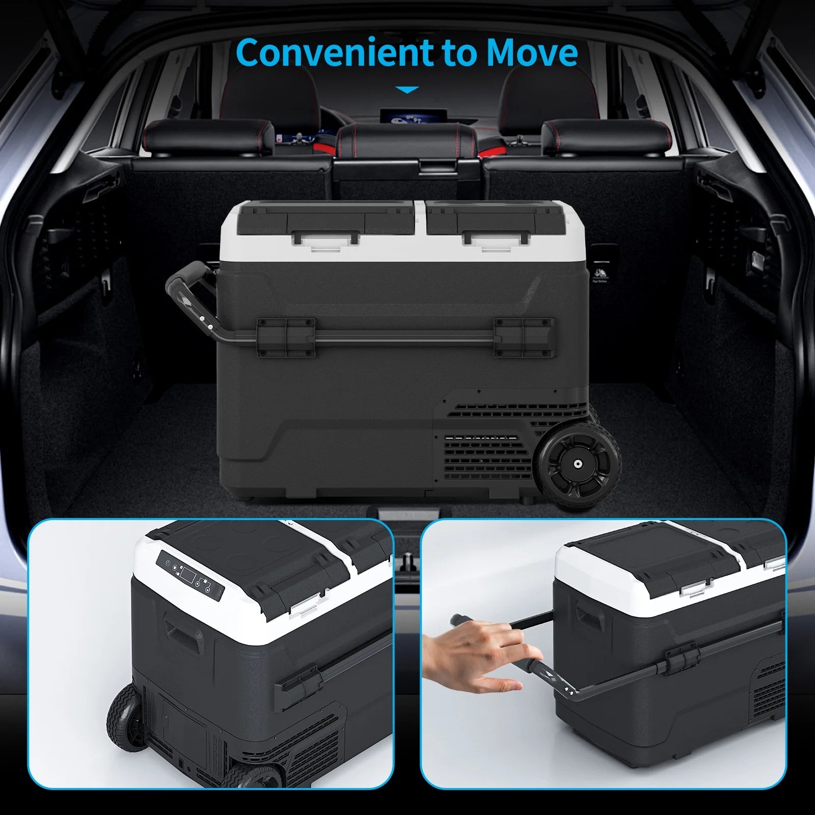 DISHUP 12V Portable Car Refrigerator, 53QT(50 L) Electric Cooler with Dual Zone, DC & AC, Ideal for RV, Camping, Travel, Truck