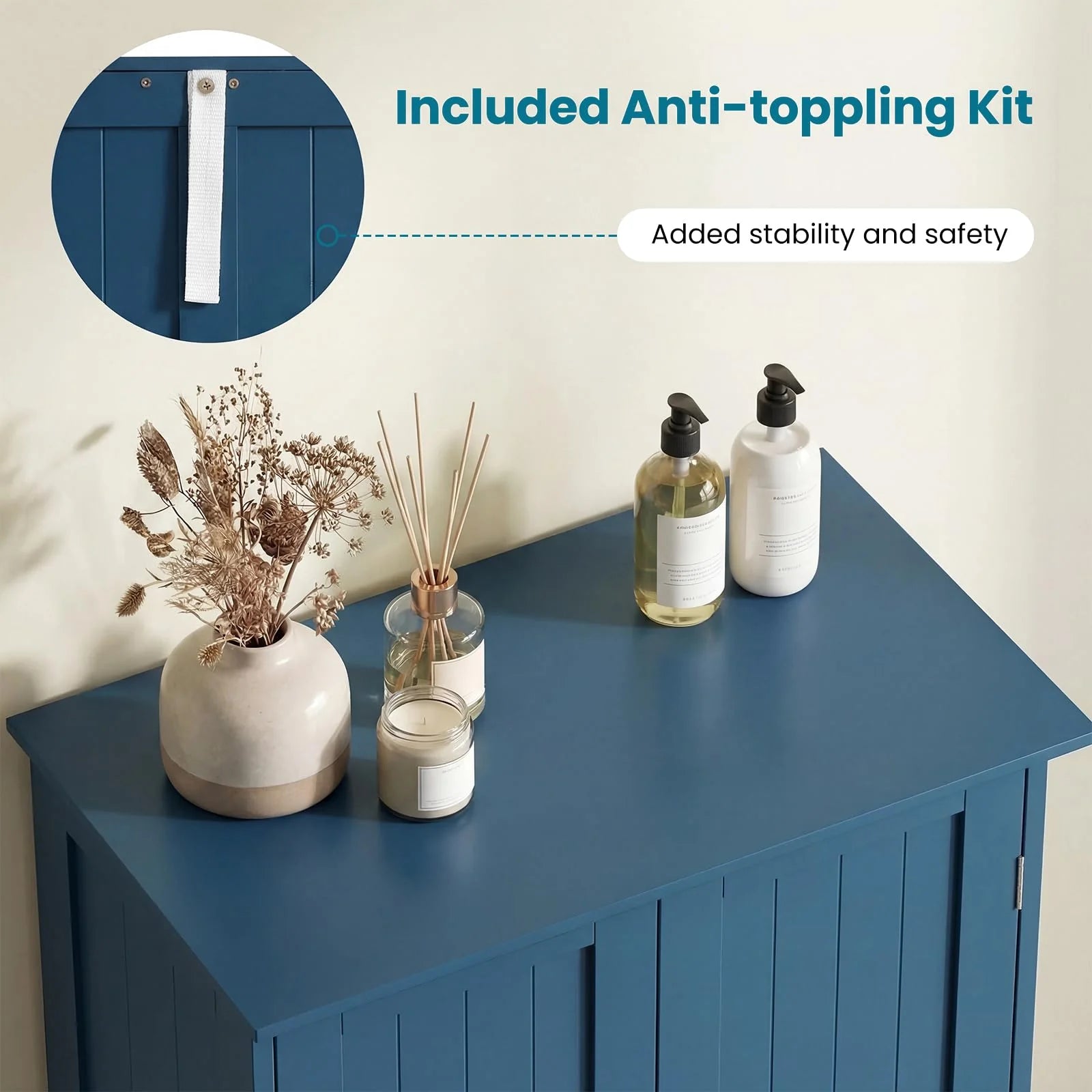 Tangkula Bathroom Storage Cabinet Freestanding Wooden Floor Cabinet