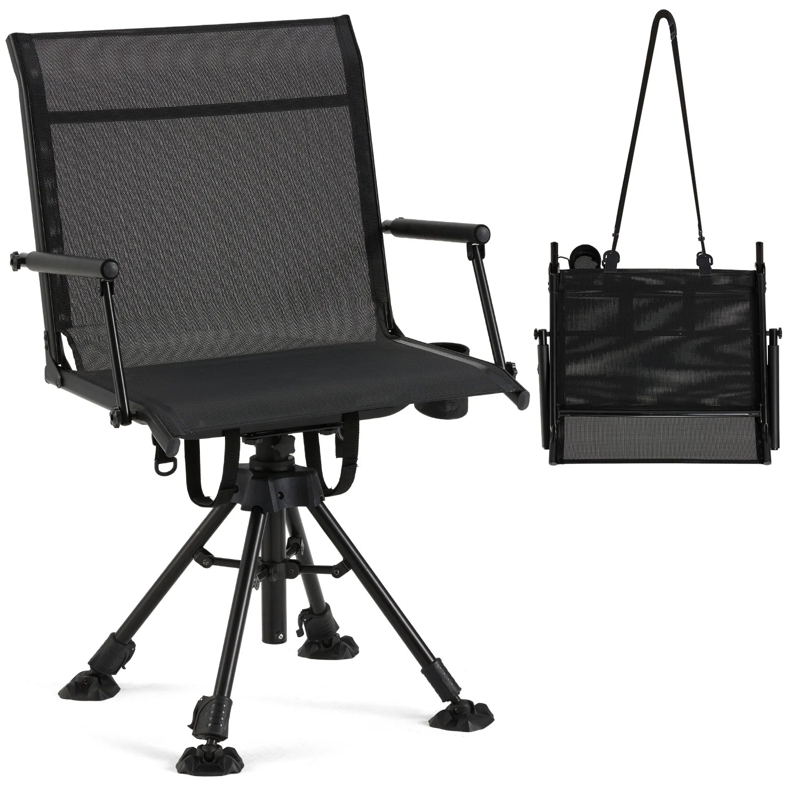 AECOJOY No Cushion Hunting Chair, Durable Metal Frame, Silent Swivel for Outdoor Shooting & Fishing