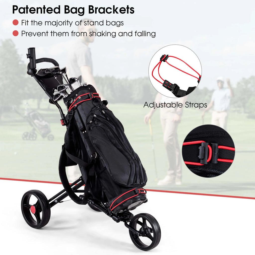 Costway Foldable 3 Wheel Steel Golf Pull Push Cart Trolley Club W/ Umbrella Holder