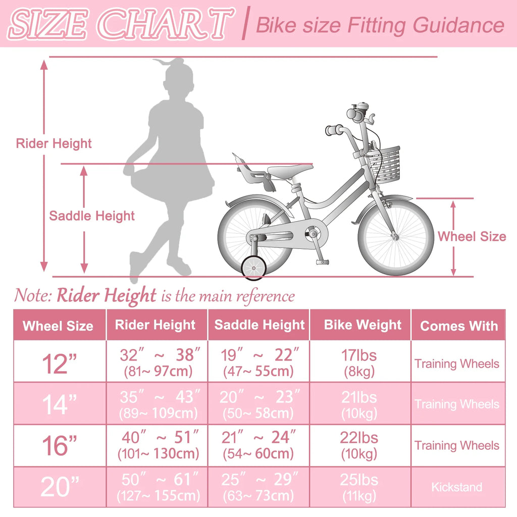 XJD Girls Bike for Toddlers and Kids Ages 2 - 12 Years Old, 12 14 16 in Kids Bike with Training Wheels & Basket, 20 in Girls Bicycle with Handbrake & Kickstand