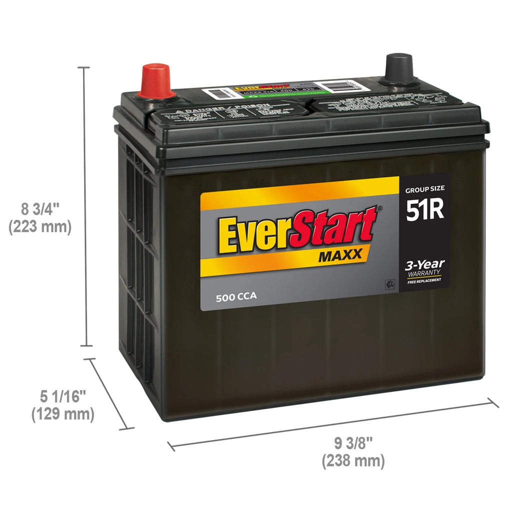 Everstart Maxx Lead Acid Automotive Battery, Group Size 51R 12 Volt, 500 CCA