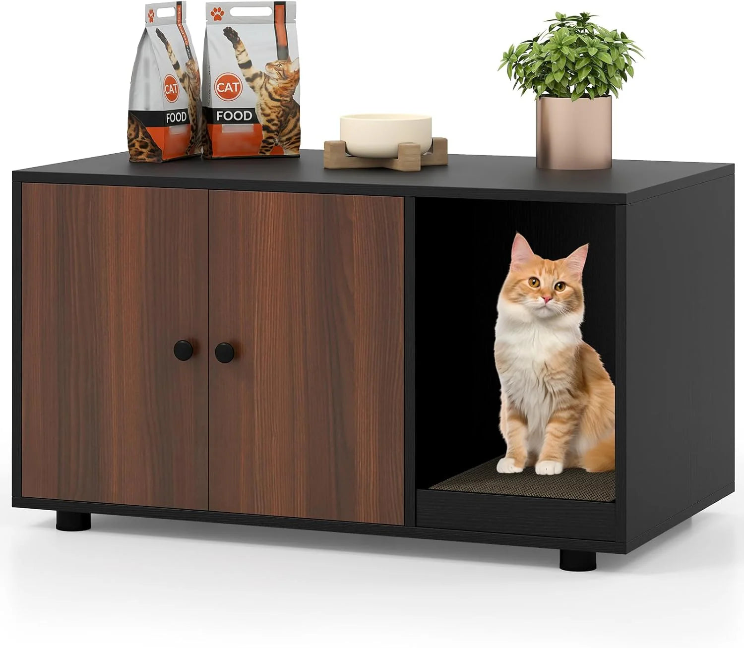 Tangkula Cat Litter Box Enclosure | Hidden Litter Box Furniture with Scratching Board