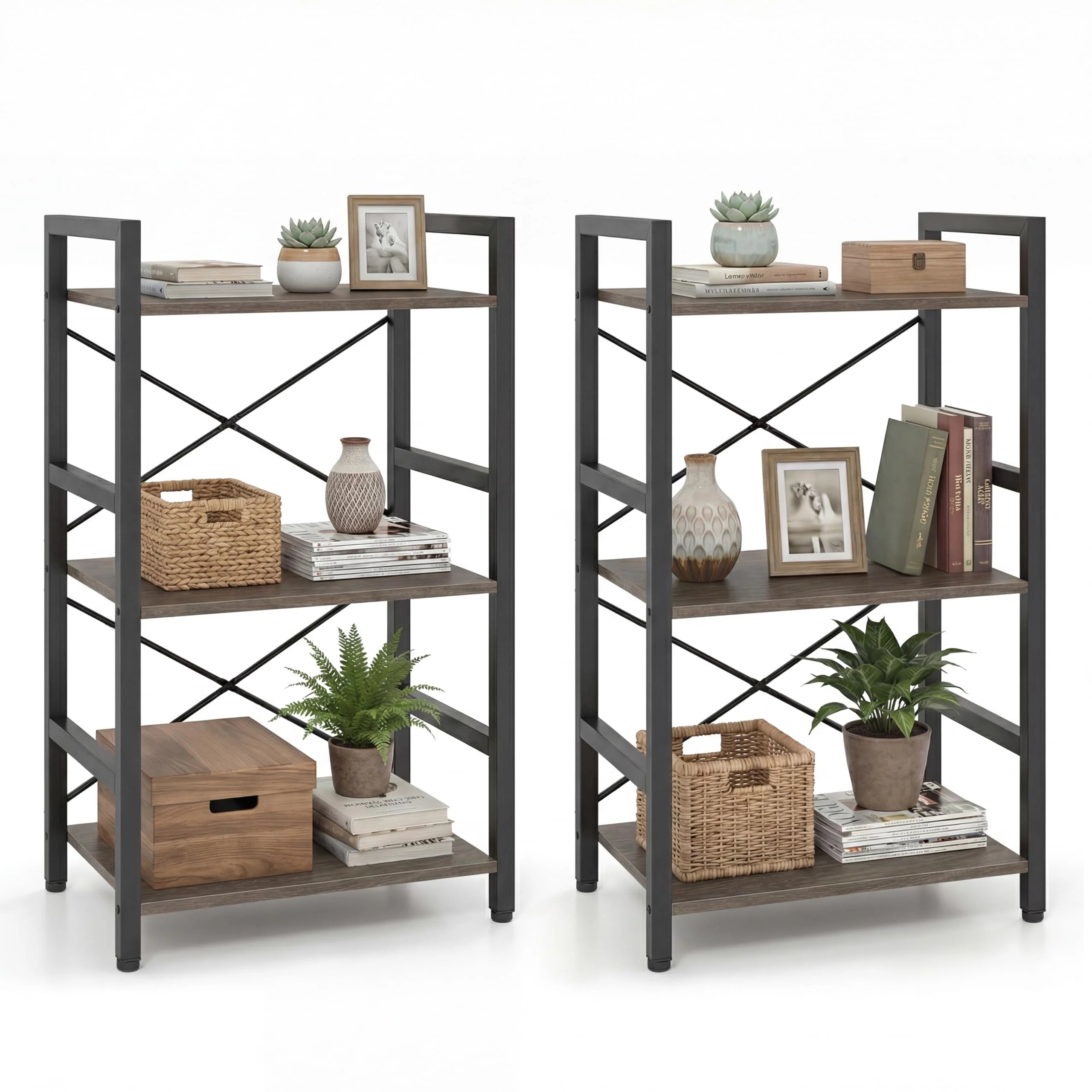 Tangkula 16.5" Width Wooden Open 3-Tier Industrial Bookshelf (1/2)